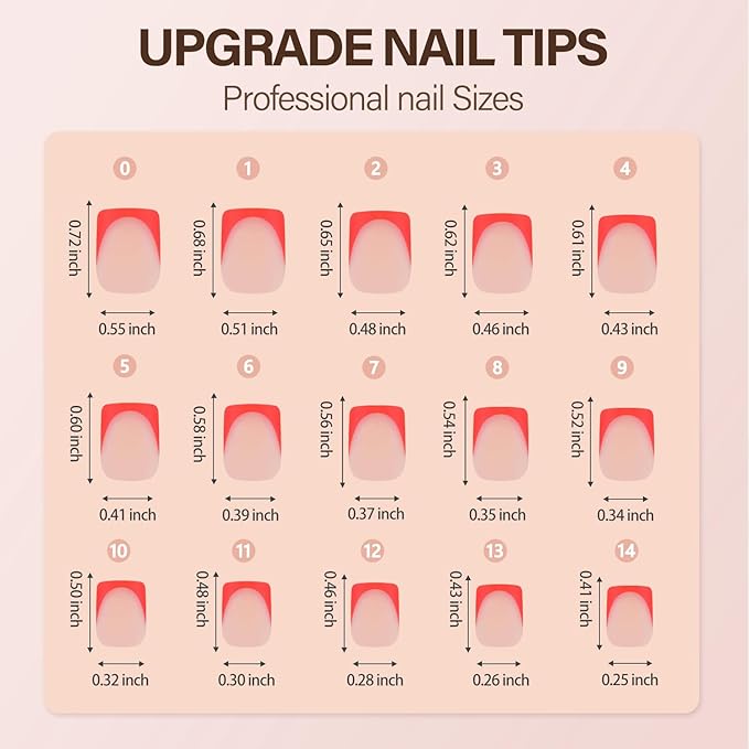 150Pcs French Gel Nail Tips, Vansiho Short Square Nail Tips, Red Pre-French Tips Press on Nails, Soak Off Soft Gel Acrylic Fake Nails for Nail Art DIY 15 Sizes