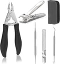 5-in-1 Toenail Clippers for Seniors with Thick & Ingrown Nails – Professional Pedicure Kit with Long Handle Nail Cutter, Slanted Curved Blade, Nail File & Lifter – Gift Set with Leather Case