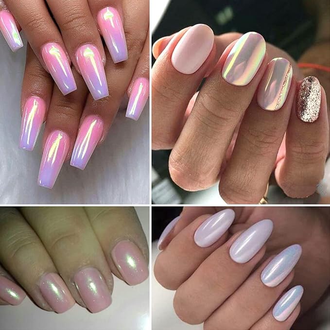 6 Grids Chrome Nail Powder Metallic Mirror Effect Pigment Aurora Nail Glitter Holographic Iridescent Dipping Rub Powder Manicure Design Pearl Shell Gel Polish Dust Sparkly Nail Charms