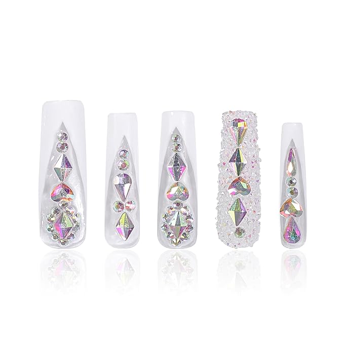LOVFUL Press on Nails Aurora Light | Handmade with Full Covered Crystals | Reusable Fake Nails | Square Mid length 1.7in | H36-L