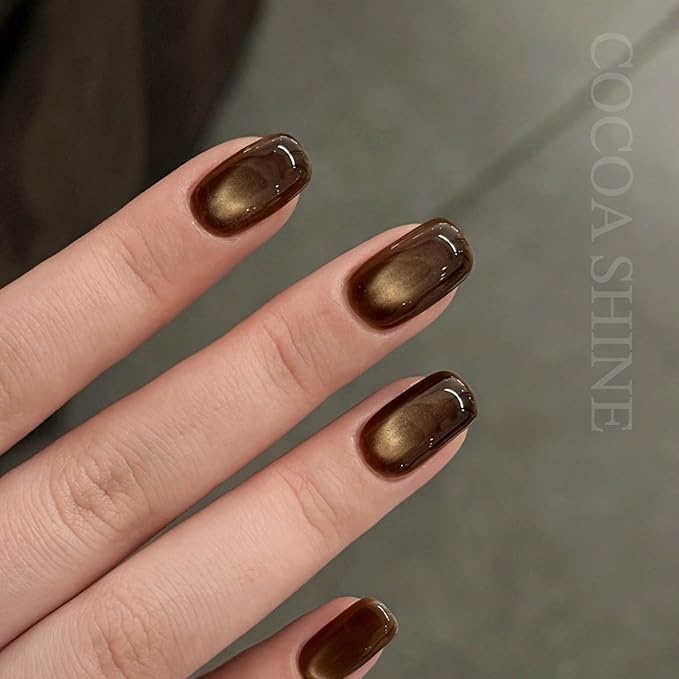 GAOY Jelly Brown Cat Eye Gel Nail Polish, 16ml Glitter Holographic Nail Polish with Magnet, Reflective Translucent UV Gel, 3092 Cocoa Shine