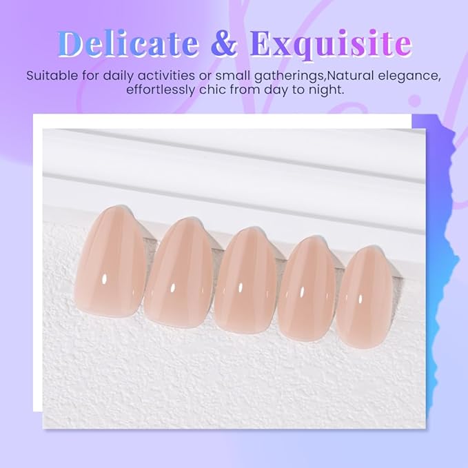 Nude Brown Jelly Press On Nails Short Almond, Glossy Design Acrylic Fake Nails with Full Cover Stick on Nails,Reusable Glue-On Stickers for Fashion False Nails for Women Gift