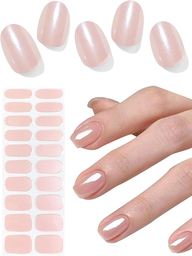 Semi Cured Gel Nail Strips, 20pcs Glazed Donut Pink Gel Nail Stickers for Home Nails DIY