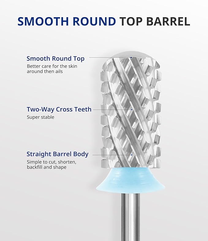 AIRSEE Tungsten Carbide Acrylic Nail Drill Bit Efile Electric File Machine Head Tip for Manicure Polishing Art Remove Gel 3/32" 2 Way Beginner Safety Round Top Cylinder Barrel 4X Coarse-4XC