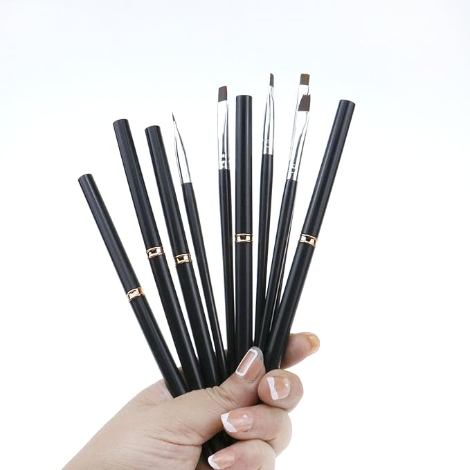 10 Pcs Nail Art Liner Brushes & Painting Art Design Pen Set, Diamond Application Rhinestone Handle, Line Dotting Drawing Sizes 7 9 11 20 25mm, Black