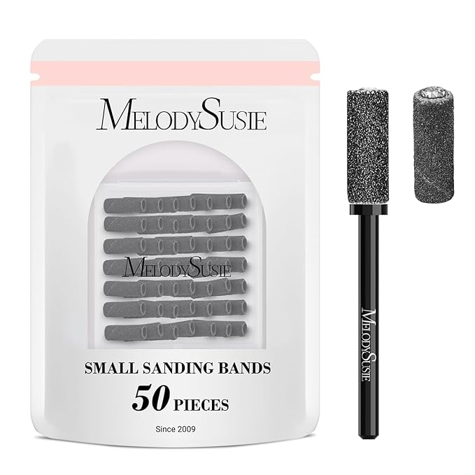 MelodySusie 50 Pcs Nail Drill Bits Small Sanding Bands with 3.1mm Mandrel Bit, 180 Fine Grit Nail File for Acrylic Nails Gel Manicures and Pedicure, Black