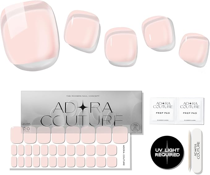 Semi Cured Gel Nail Strips – 32 Pcs Gel Pedicure Stickers - UV Nail Wraps for Toenails, Easy Application, Long Lasting, Salon Quality & UV Light Required - Sheer Blush P