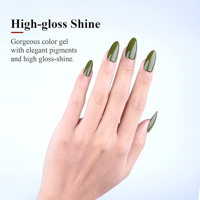 Imtiti Gel Nail Polish, 1 Pcs 0.5 Fl Oz Olive Green Color Gel Polish Soak Off LED U V Nail Gel Polish Nail Polish DIY Nail Art Starter Manicure Salon Gel Nail Kit for Women Girls