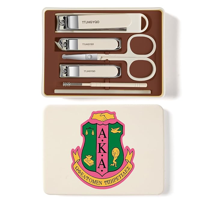 Nail Clippers and Beauty Tool Portable Set Nail Clipper Set Manicure Set 6 in 1 AKA Sorority Gifts Suitable for for Women Home, Workplace, Outdoor Travel,Etc. (AKA1 White)