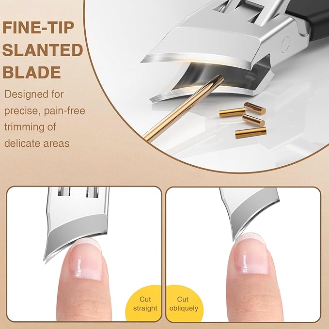 Eagle Beak Angled Nail Clippers for Thick & Ingrown Toenails, 45° Slanted Toe Nail Clippers with Precision Powder-Forged Blades, 12mm Wide Jaw Opening Nail Cutter Anti-Splash for Seniors Men Women