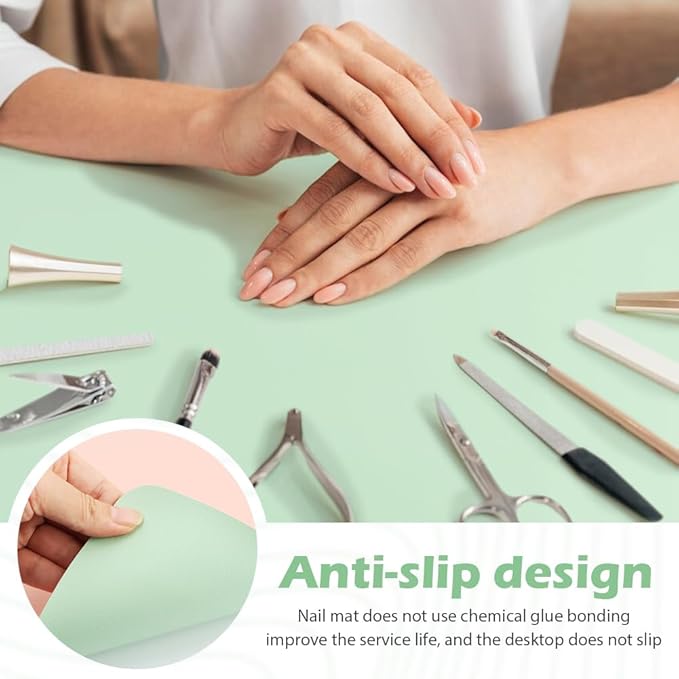 Foldable Nail Mat, Waterproof Manicure Pad 23.62x15.75 Inch | Perfect for Manicure at Home or Salon | Easy to Clean, Portable Design (Green+Pink)
