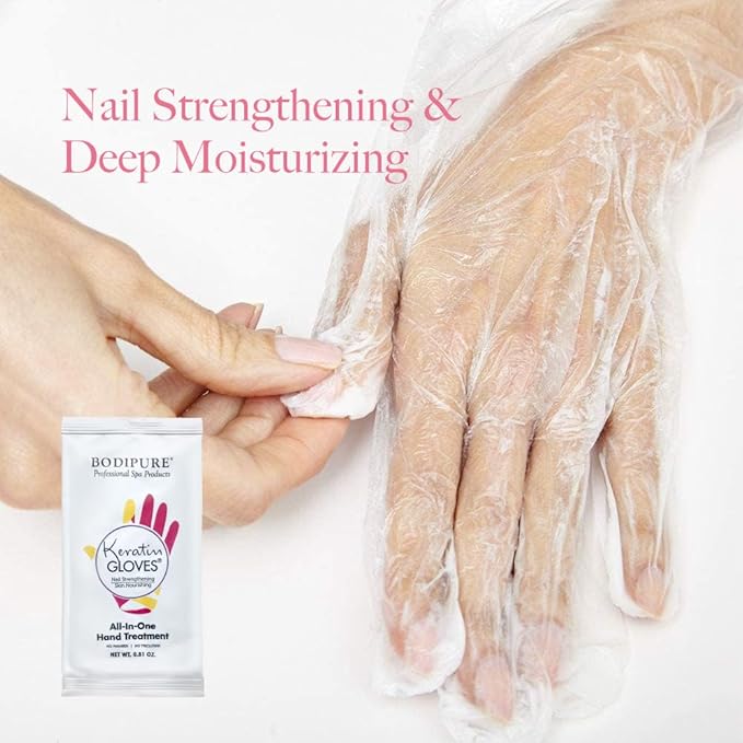 Bodipure All-In-1 Moisturizing Hand Mask Gloves – Keratin & Vitamin E Treatment for Dry Cracked Hands, Deep Hydration Repair Gloves, Strengthen Nails & Soften Cuticles, Spa Hand Care 24 Pairs