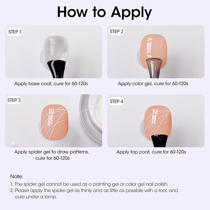 GELLEN Spider Gel for Nails, Classic Black White Spider Gel Paint Line Drawing, Elastic Nail Art Soak off Polish for Salon Home DIY Nail Art Design, Easy To Use, UV/LED Cured