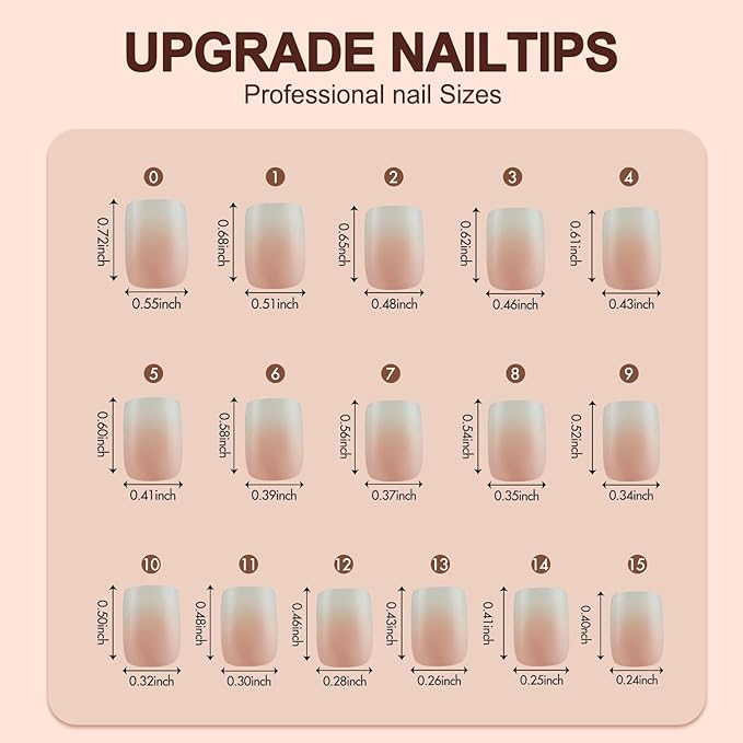 Vansiho Ombre Gel Nail Tips, 150Pcs Peach Gradient Short Square Press on Nails, Soft Gel Nails False Nail, Acrylic Fake Nails for Nail Art DIY 15 Sizes