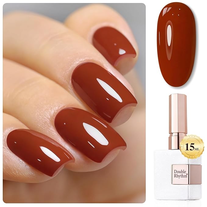 Double Rhythm Gel Polish 15ML Jelly Sheer Pastel Light Milky Color Pearl White Bottle 1 PC 0.5 OZ Full Size Nail Art Salon at Home (Deep Brown Red-D1455)