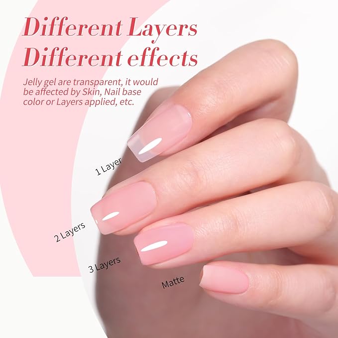 Born Pretty Milky White Jelly Nude Pink Gel Nail Polish Set,Valentine's Day Nude Pink Sheer Translucent Gel Polish Milky Natural Gel Polish Set Nail Art Manicure DIY Kit Home Salon 6PCS 7ML