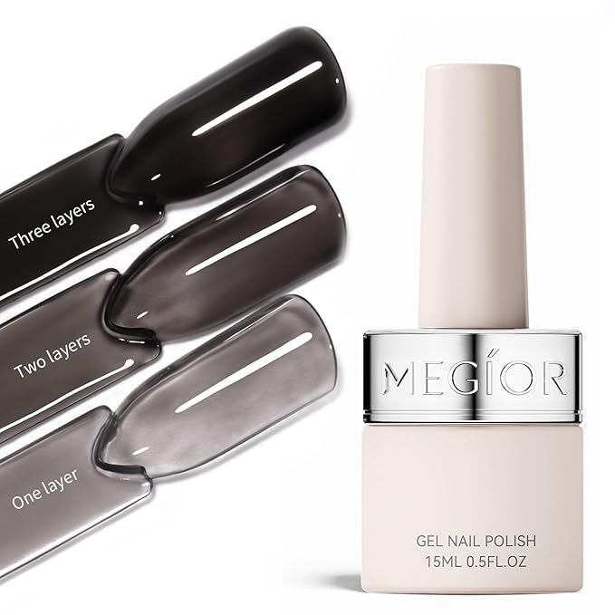 MEGIOR Jelly Black Gel Nail Polish 0.5 Fl Oz Neutral Transparent Colors Soak Off UV LED Lamp Light Cure Gel Polish Kit for Salon and Nail Art Starter Manicure DIY at Home