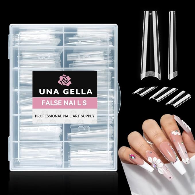 UNA GELLA Coffin Fake Nails Tips Extra Long 216 PCS XXL Coffin Acrylic Fake False Nails Tips Long Ballerina Nail Tips with Box for Nail Salons and Home DIY, 12 Sizes