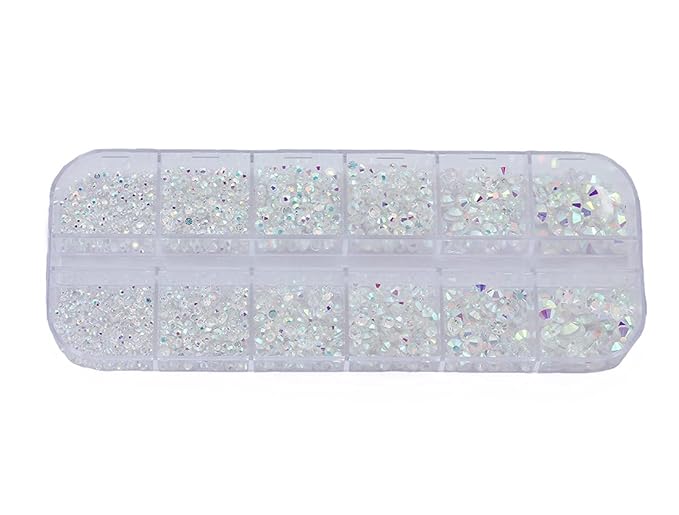 Over 2100 Pieces Transparent AB Flat Back Glass Rhinestones Crystals for Nail Art Kit 6 Sizes (1.4mm - 4.8mm)