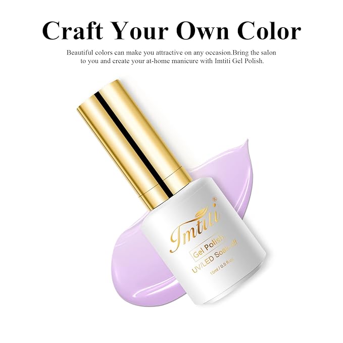 Imtiti Jelly Gel Polish - 0.5 Fl Oz Lavender Purple Jelly Gel Nail Polish - Soak Off LED U V Nail Art Starter Manicure Salon Kit