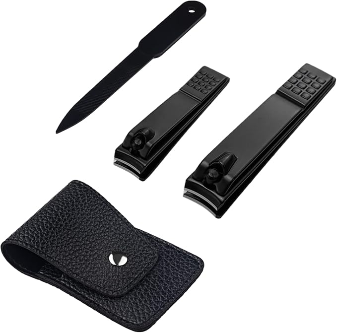 FIXBODY Nail Clippers, Black Stainless Steel Fingernail & Toenail Clippers & Nail File,Great Christmas Gift,Stocking Stuffers for Men and Women