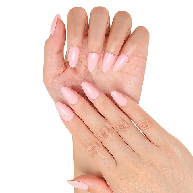 Luxbon Short Almond Press On Nails with No-Cure Nail Glue and Tool Kit – False Soft Gel Tips 25-30pcs Full Size Set, Reusable Fake Nails for Women, Salon Look at Home, Lavender Blush