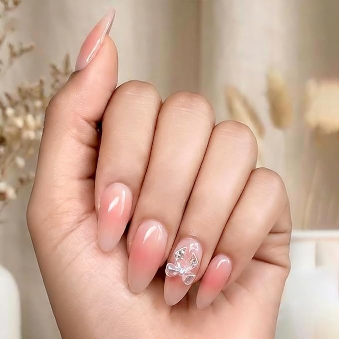 6 Packs (144 Pcs) | Reusable Press on Nails | cute nails | 6-Style Bundle | 12 Sizes | Each Style 24 Pcs | Pink themed bow