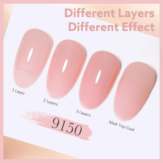 CANNI Jelly Pink Gel Nail Polish, 1Pcs Jelly Nude Pink Gel Polish Sheer Clear Light Pink Gel Polish Translucent Color Nail Polish Gel Soak Off U V Gel Nail French Nail Manicure Salon DIY
