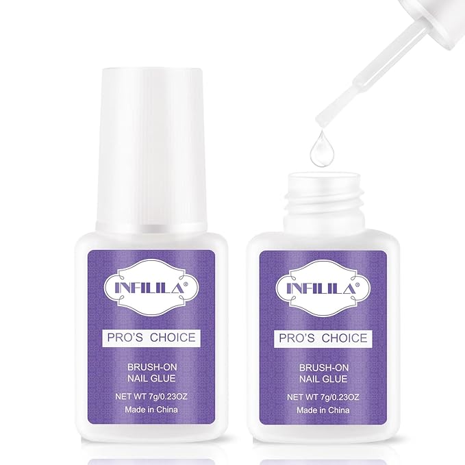 NXJ INFILILA Professional Brush On Nail Glue Arcrylic Nail Glue Nail Glue for Acrylic Nails Strong Nail Glue Professional Nails Glue Adhesive Press On Nail Glue Bulk Long Lasting 7ML/0.23OZ(2PCS)