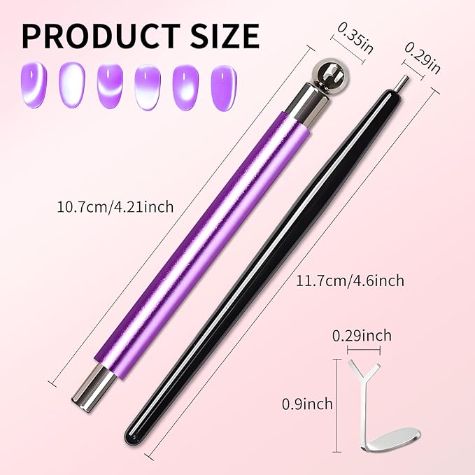4-Piece Purple Cat Eye Magnet for Gel Nails, Strong Nail Polish Magnet Tool for Cat Eye Gel, Beginner-Friendly Magnetic Nail Art Stick for DIY Salon Designs
