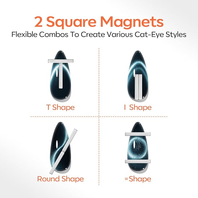 modelones Cat Eye Magnet Set for Nails, Heart Cateye Powerful 3 IN One Magnetic Pen Nail Design Square Double Head Round Magnets Tool Glassy Moon French Flower Cats Eye Effect Manicure DIY Gift