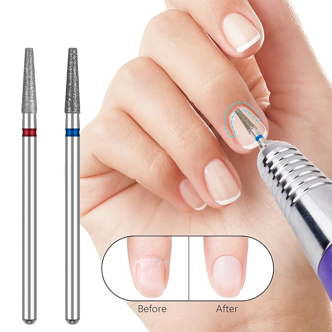 Nail Drill Bits Cuticle Nail Drill Bit Tapered Barrel Cuticle Drill Bits with Storage Case,3/32 Shank Efile Bits for Nail Prep and Manicure Pedicure Tools(Fine&Medium)