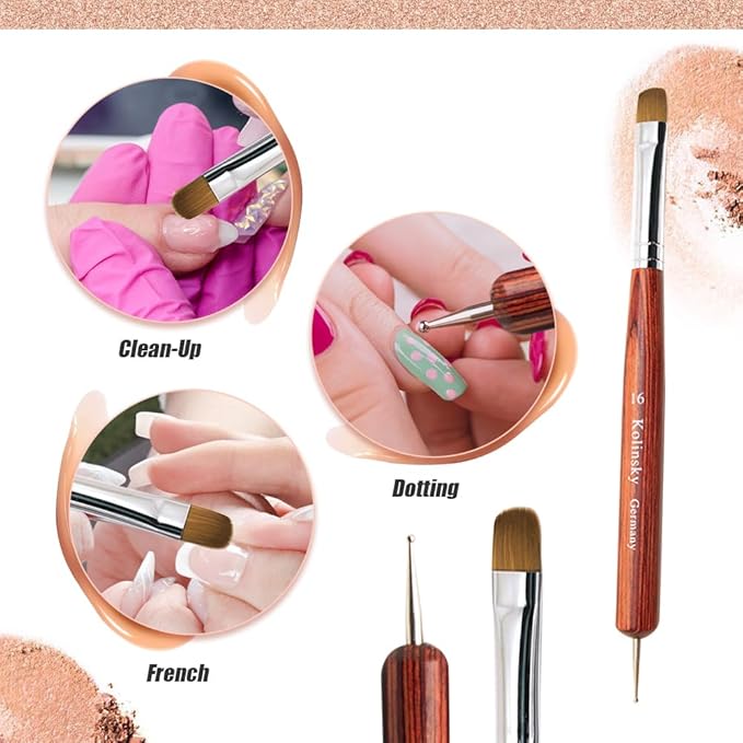 French Nail Brush - 2 Way French Gel Acrylic Nail Art Brush with Dotting Manicure Tool for Manicure Cuticle Clean Up Nail Art Design - Professional Salon Quality Brush, Dotting Pen (Red, 12#)