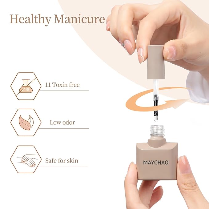 MAYCHAO 2 Pcs 15ml Gel Top and Base Coat Set, Clear Base and No Wipe Shiny Top Coat Gel Nail Polish UV LED Nail Lamp Need Long Lasting Nail Lacquer Art Design Manicure for Women