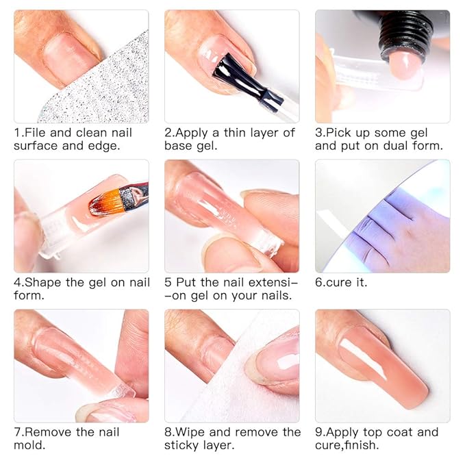 Glitter Poly Nail Extension Gel Kit, 3 Colors Silver Pink Blue Quick Building Builder for Nails Art Salon at Home, Quick Building Nail Extensions Gel