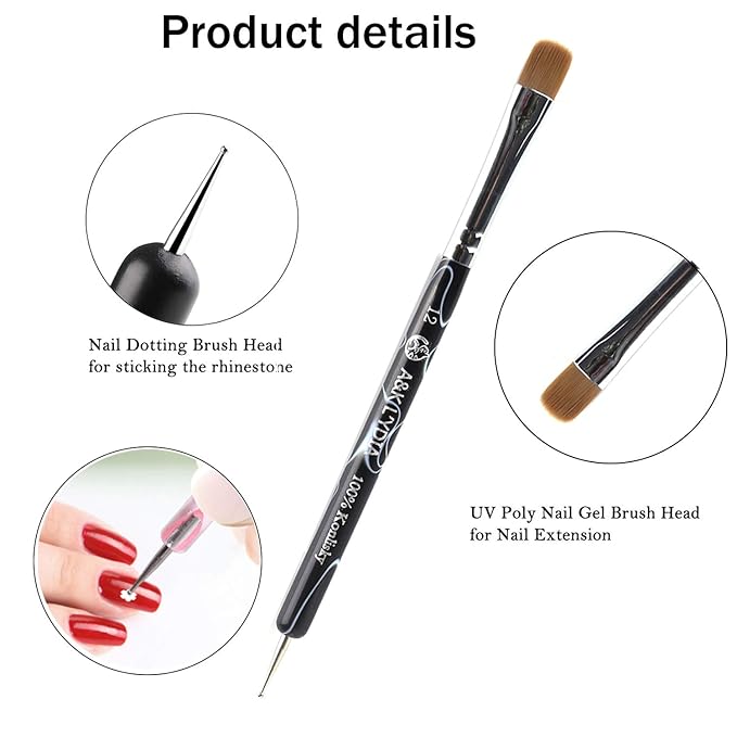A&K L'YDIA 2 Way Acrylic Professional Konlisky sable hair French Manicure Clean-up Brush Nail Art Brush Bend Nail Dotting Pen Builder Extension UV Gel Acrylic #12