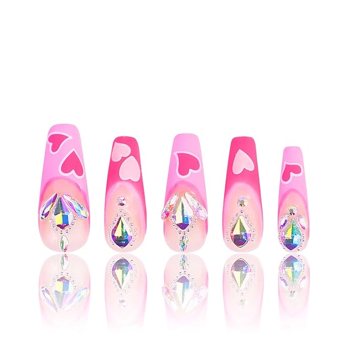 LOVFUL Press on Nails The Floating Romance French Tip | Handmade with Full Covered Crystals | Reusable Full Cover Nails | Coffin Classic Regular 1.3 in | H160-L