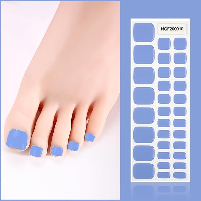 SILPECWEE Semi Cured Gel Nail Strips, Toenails Stickers Full Nail Wraps UV Light Required, Salon Quality, Easy to Apply & Remove, Toenail Strips for Women Girl (Dreamy Sky Red - 32PCS)