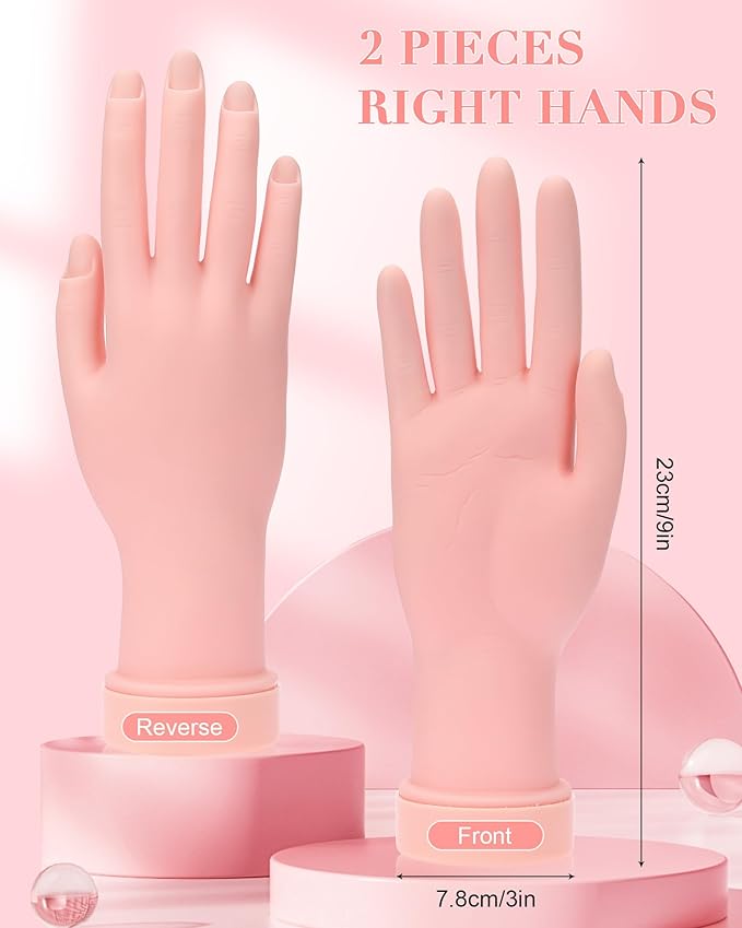 2 Pack Practice Hand for Acrylic Nails Soft Touch Mannequin Hand for Nails, Flexible and Bendable Fake Hand for Nails for Nail Art Beginners