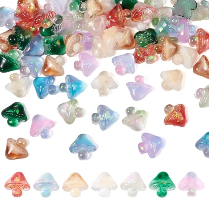 70Pcs Glow in The Dark Mushroom Nail Charms Luminous Resin Mushroom Nail Art Charms with Glitter Sequins Cute Nail Art Decoration for Manicure