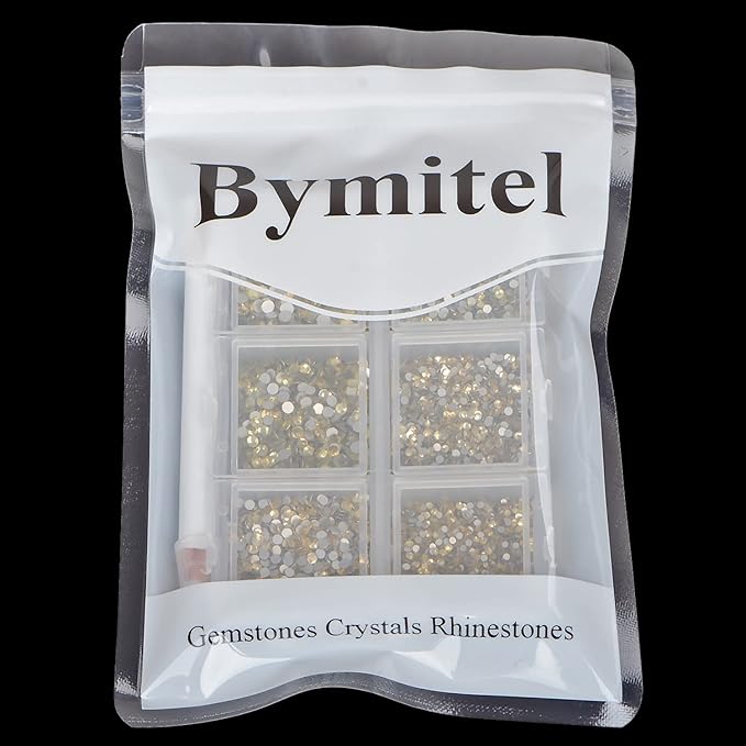 Bymitel 7200 Pieces 6 Mixed Sizes Glue Fix on Glass Rhinestones Round Crystal Gems Flatback for DIY Jewelry Making with one Picking Pen (6-Sizes 7200PCS, Jonquil)
