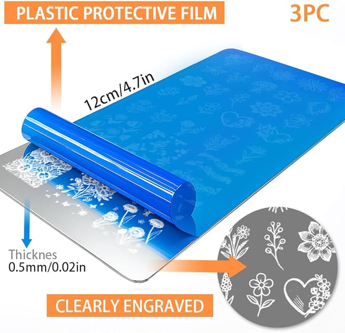 PH PandaHall 3pcs Embroidery Flower Nail Stamping Plates, Plant Floral Nail Art Templates Stainless Steel Image Plate Art Stencils with Tools for Women DIY Print Manicures Salon Design Supplies