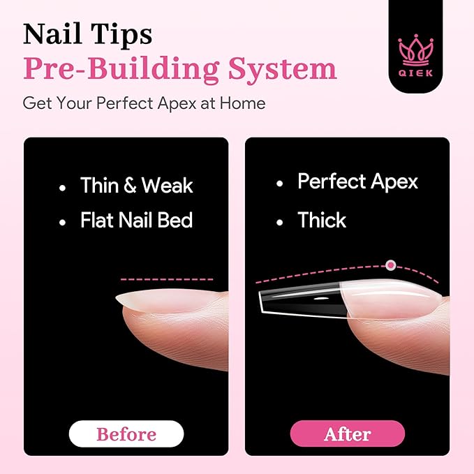 Long Coffin Pre-Building Nail Tips, 15 Sizes 240 PCS Pre-shaped Apex Clear Soft Press On Fake Nail Half Matte Gel Nail Extensions Strong Thick Acrylic Tip for DIY Beginners & Salon Manicure