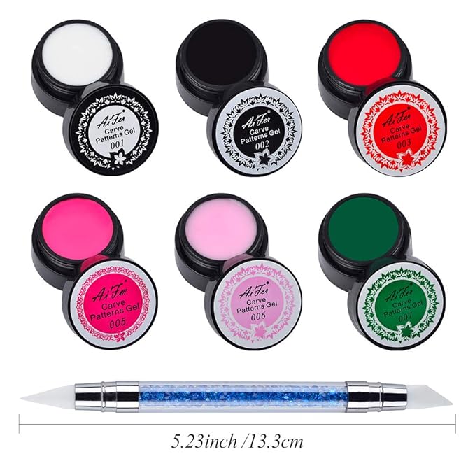 6 Color Carving Gels 3D Sculpture Gel for Nail Art Decoration Kit Creative DIY Nail Art Painting Carved Soak Off Polish Flowers Design Modeling Tool