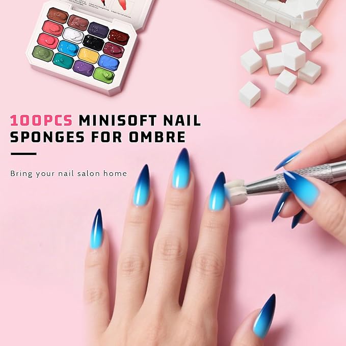 Sponges Pat Gel Nail Polish Palette, 16 Colors Blending Ombre Gel Polish Set Patting Gradient Painting Nails Art, No Wipe, UV/LED Cured, 100Sponges 6Brushes 1Grabber Tools Kit (Set 02)