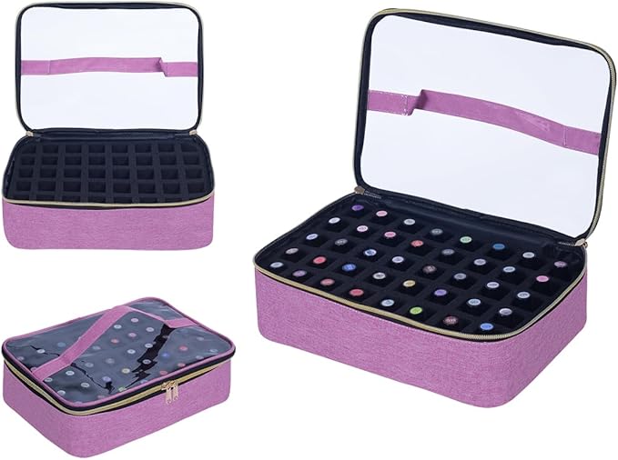 Small Clear Nail Polish Organizer Case Holds 40 Bottles(15ml-0.5fl.oz) Multifunctional Nail Polish Bag, Cosmetic Travel Makeup Bags for Women, Purple