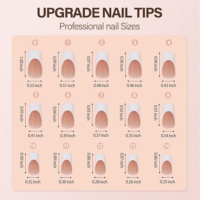 Vansiho French Nail Tips, 150Pcs Long Square Brown Gel Nail Tips, French Tips Press on Nails, Square 3 in 1 Pre-French Gel Tips, Fake Nails for Nail Art DIY 15 Sizes