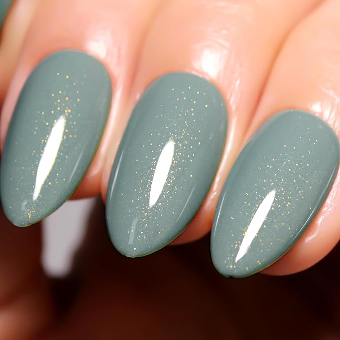 Imtiti Glitter Gel Nail Polish, 0.5 Fl Oz Sage Green Glitter Gel Polish Soak Off LED U V Gold Shimmer Sparkle Nail Gel Polish DIY Nail Art Starter Manicure Salon Gel Nail Polish Kit