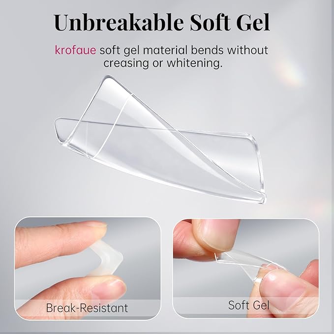 krofaue French Nail Tips 1008 Pcs, Clear Soft Gel Half Cover False Nails with 12 Sizes, Salon Quality Nail Extension Tips for DIY Nail Tips Art at Home for Women and Beginners (Clear & Natural)