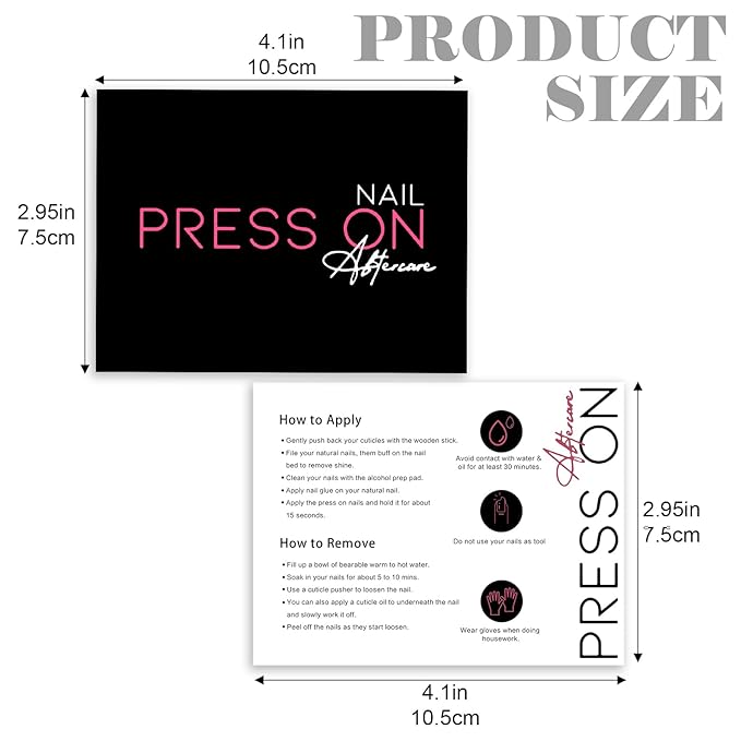 50 Pack Bebbtiy Press on Nail Instructions Cards, Application Guides, Aftercare Manicure Usage Business Supplies Card (Black-2)